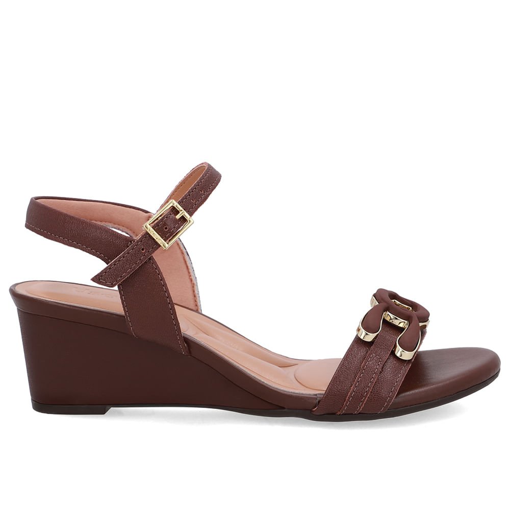 Sandália Salto Anabela Marrom Pinhão Enfeite