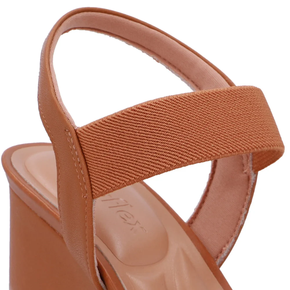 Sandália Salto Anabela Marrom Tira Elástico Marrom 4