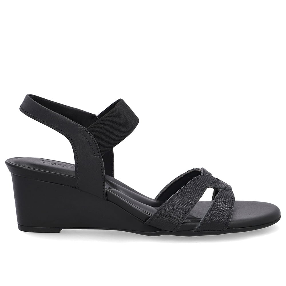 Sandália Salto Anabela Preta Tira Elástico