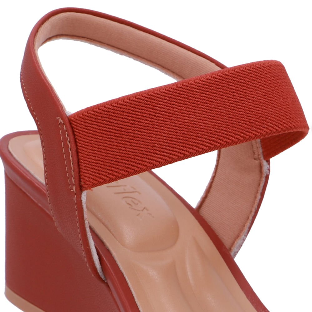 Sandália Salto Anabela Marrom Terracota Tira Elástico Terracota 4