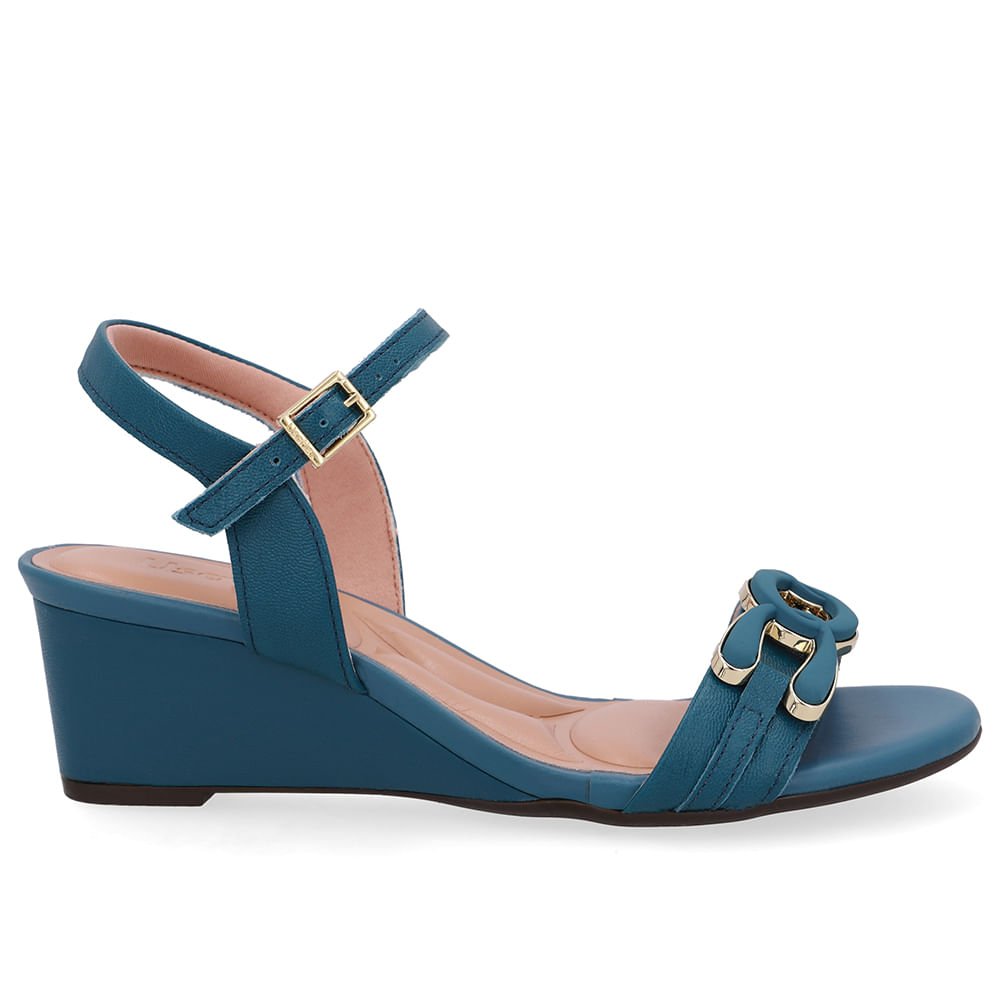 Sandália Salto Anabela Azul Enfeite