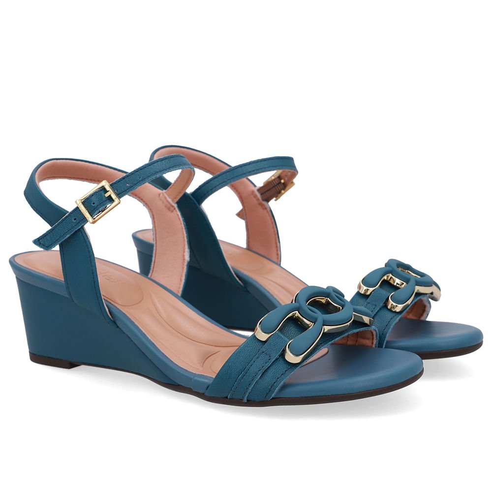 Sandália Salto Anabela Azul Enfeite Azul 2