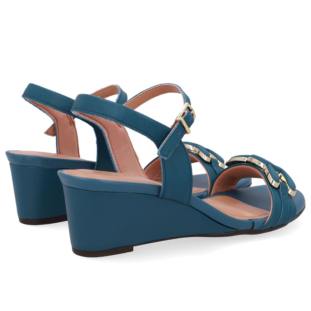 Sandália Salto Anabela Azul Enfeite Azul 3