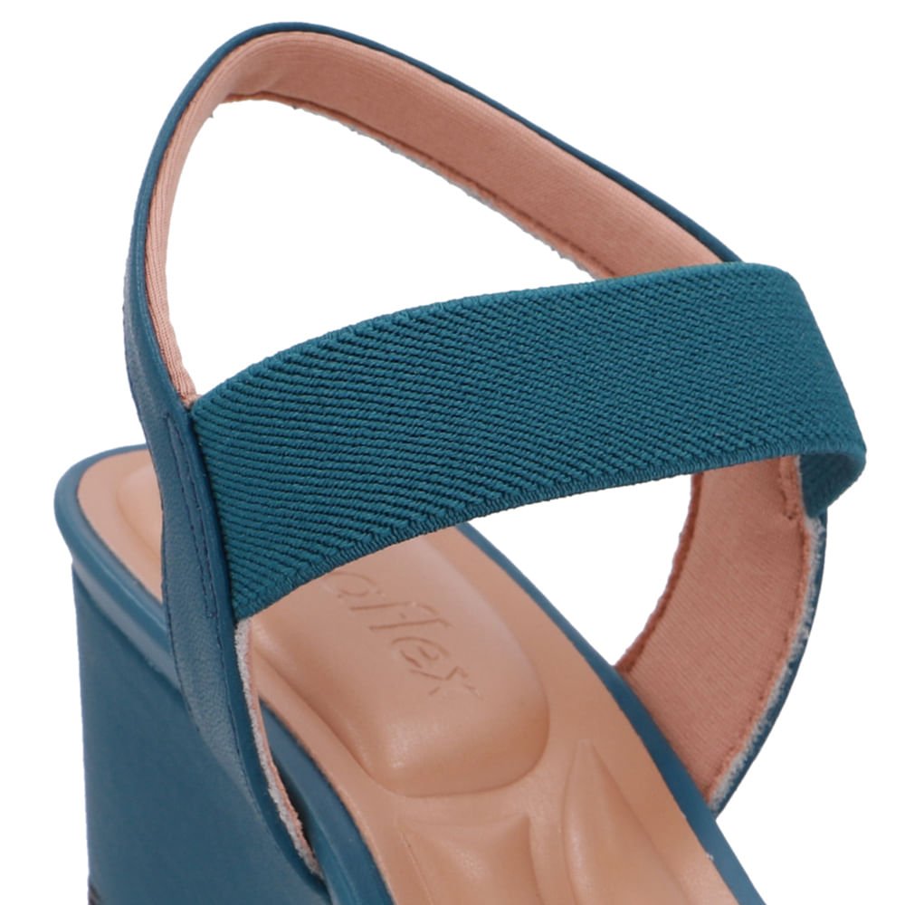 Sandália Salto Anabela Azul Tira Elástico Azul 4