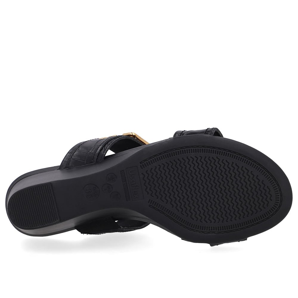 Tamanco Salto Anabela Couro Croco Preto Fivela Preto 5