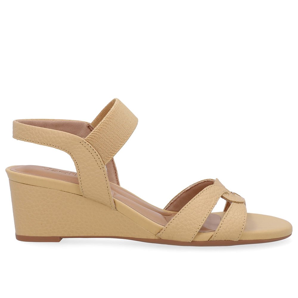 Sandália Salto Anabela Bege Creme Tira Elástico Creme 1