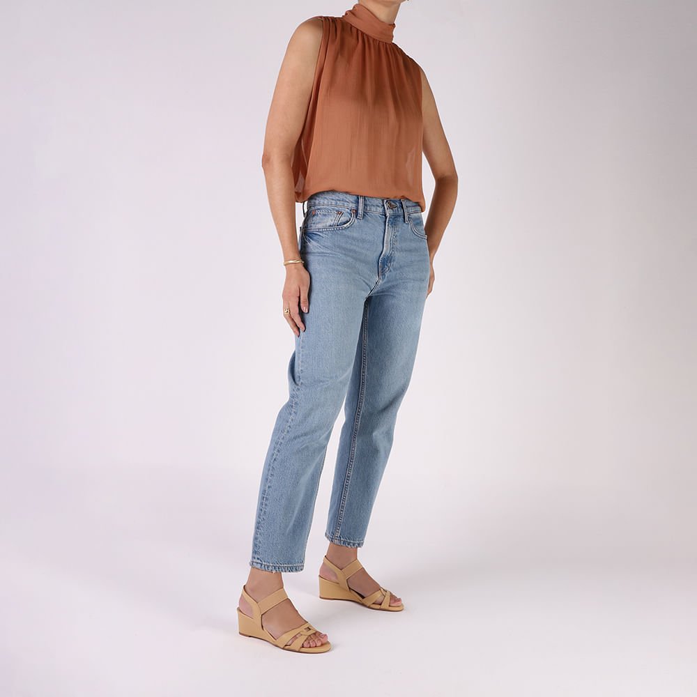 Sandália Salto Anabela Bege Creme Tira Elástico Creme 4