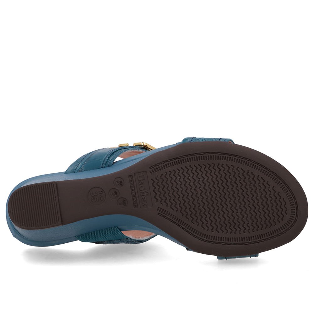 Tamanco Salto Anabela Couro Croco Azul Fivela Azul 5