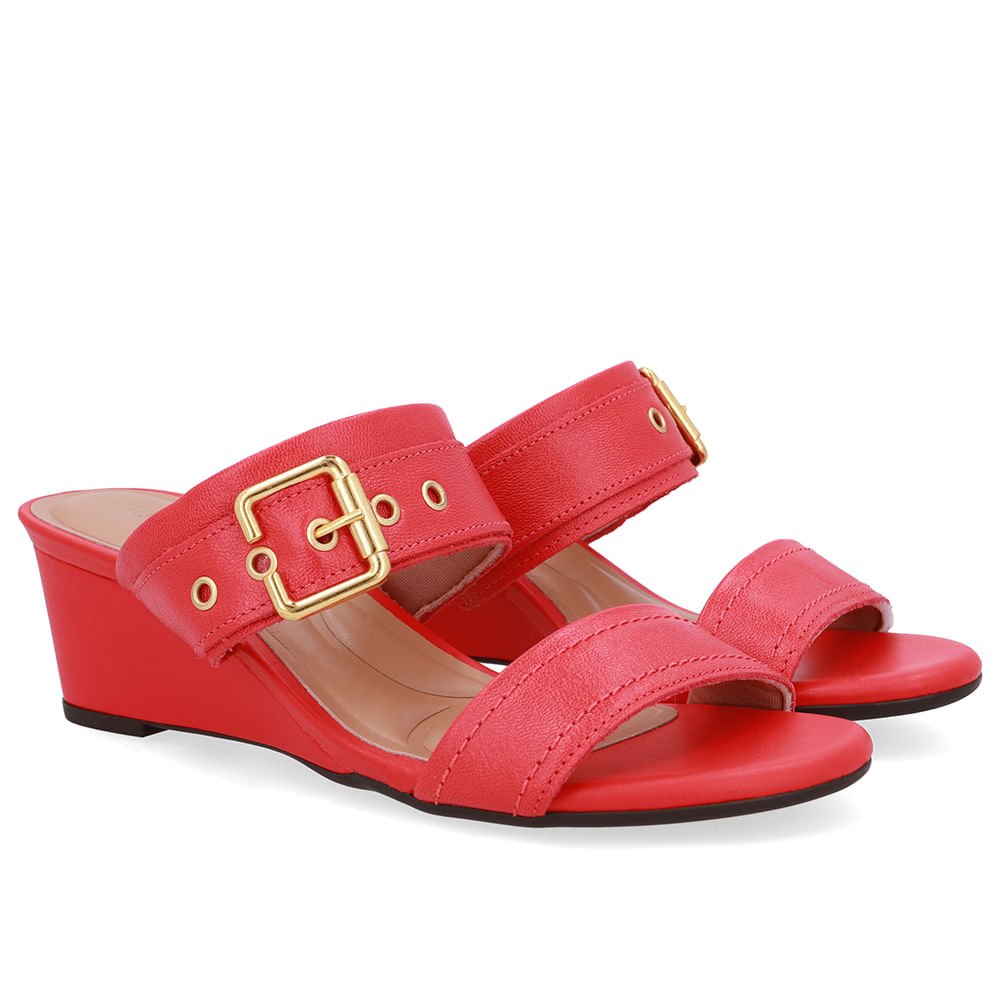 Tamanco Salto Anabela Couro Vermelho Fivela Vermelho 2