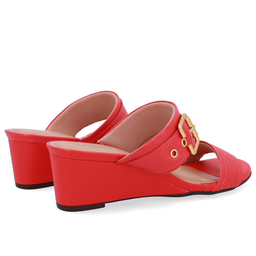 Tamanco Salto Anabela Couro Vermelho Fivela Vermelho 3