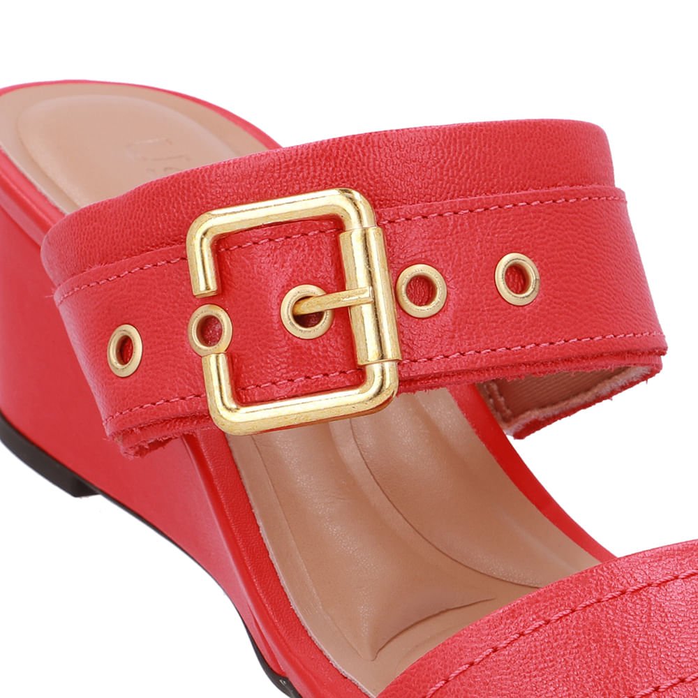 Tamanco Salto Anabela Couro Vermelho Fivela Vermelho 4