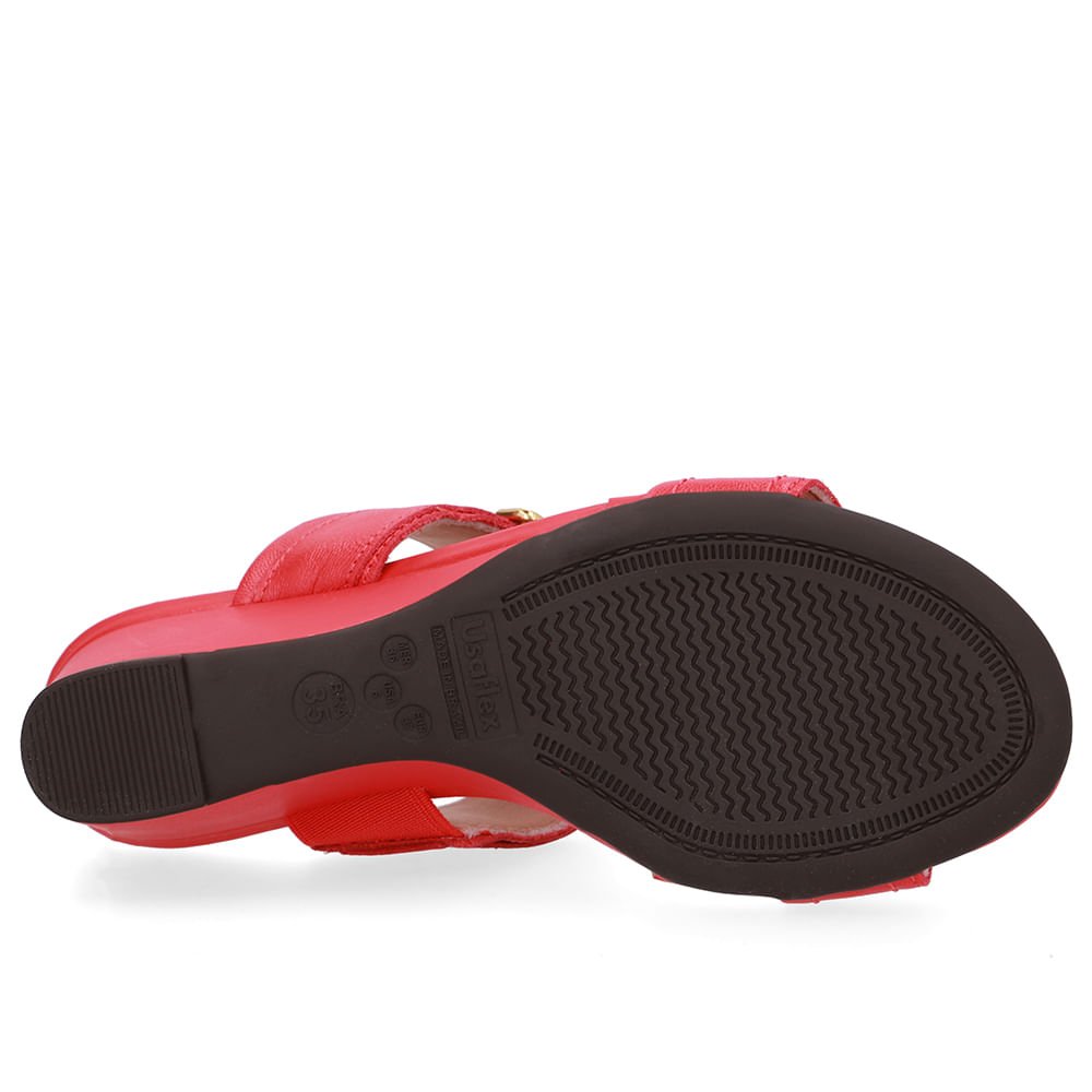 Tamanco Salto Anabela Couro Vermelho Fivela Vermelho 5