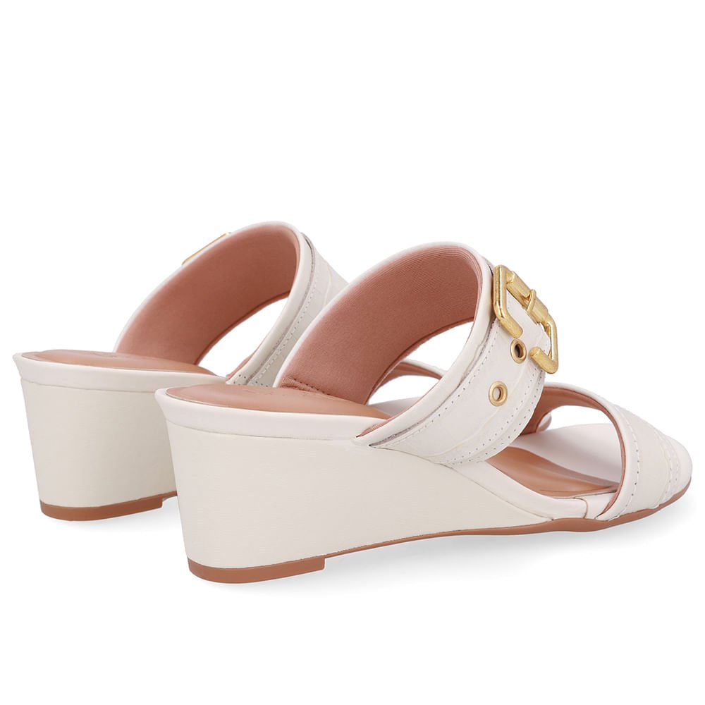 Tamanco Salto Anabela Couro Croco Branco Marfim Fivela Marfim 3