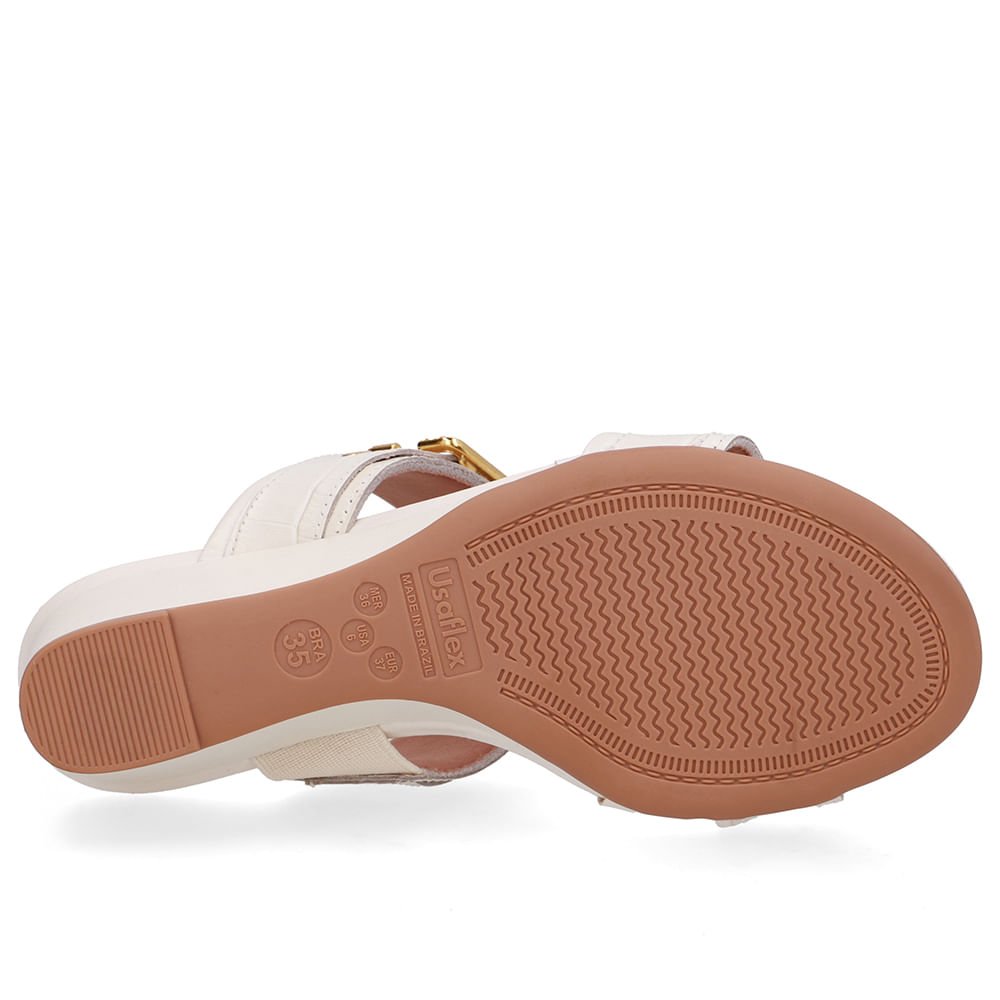 Tamanco Salto Anabela Couro Croco Branco Marfim Fivela Marfim 5