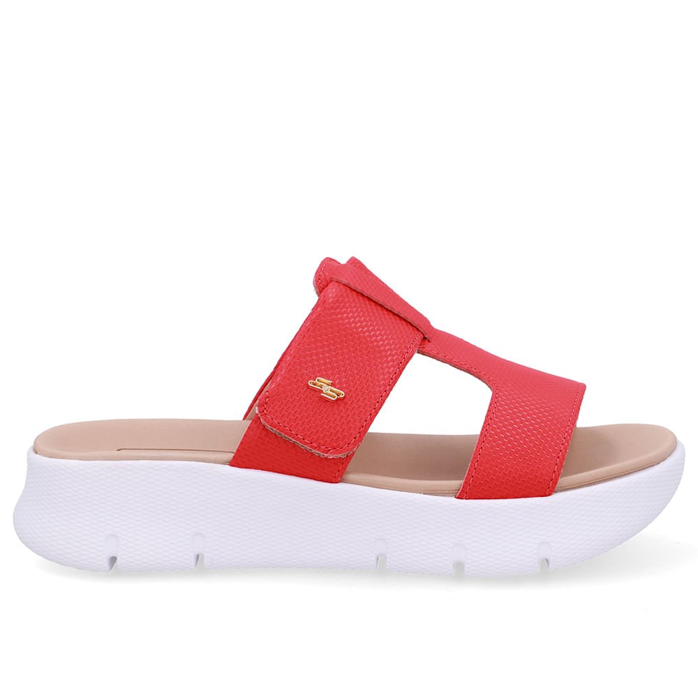 Tamanco Salto Plataforma Couro Vermelho Fecho-Flex