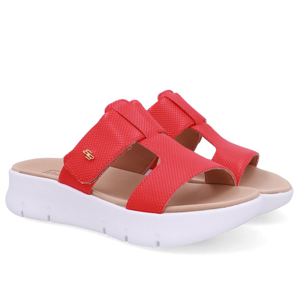 Tamanco Salto Plataforma Couro Vermelho Fecho-Flex Vermelho 2