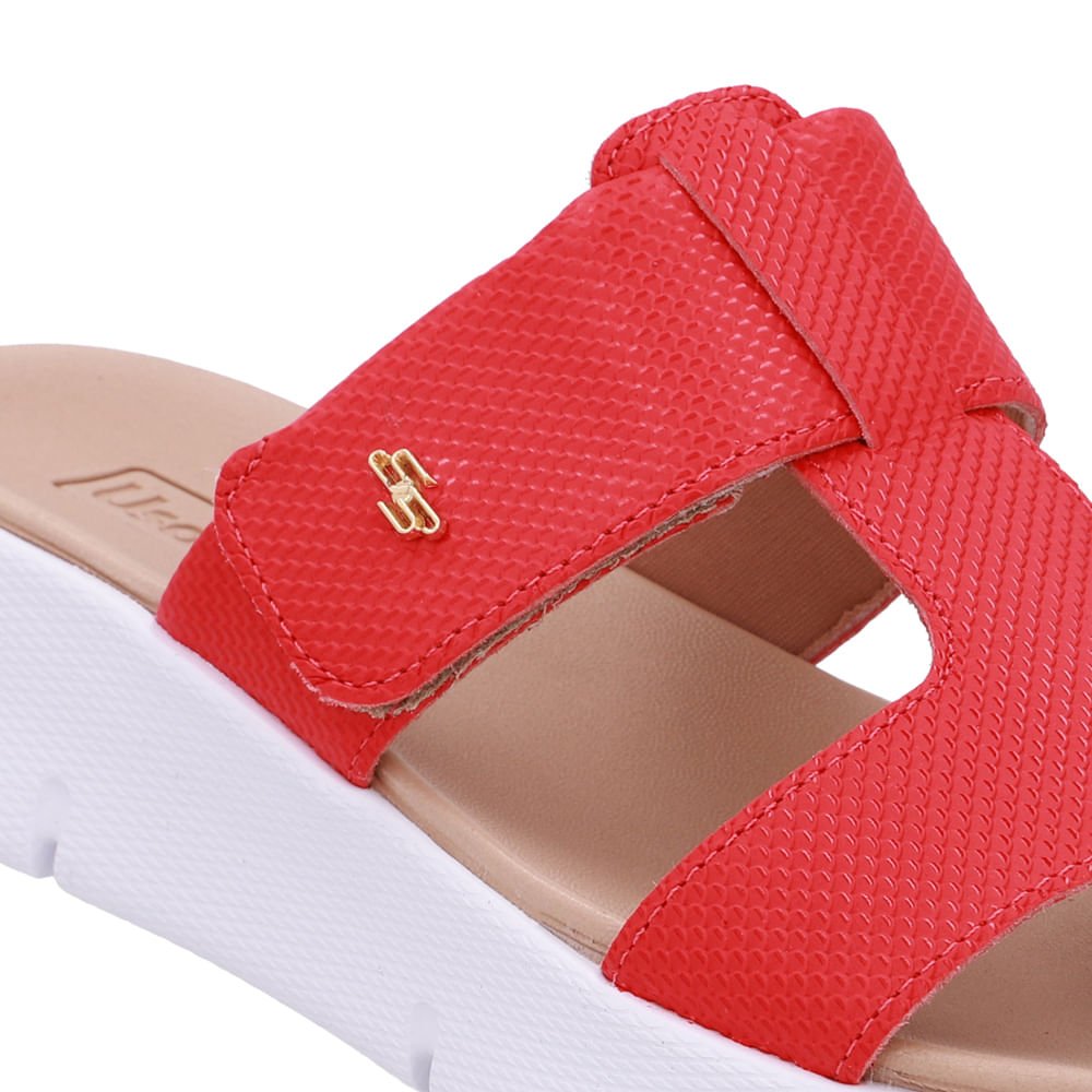 Tamanco Salto Plataforma Couro Vermelho Fecho-Flex Vermelho 4