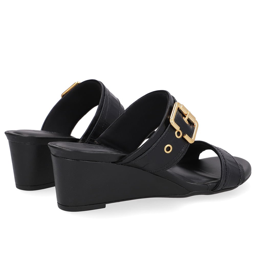 Tamanco Salto Anabela Couro Preto Fivela Preto 3