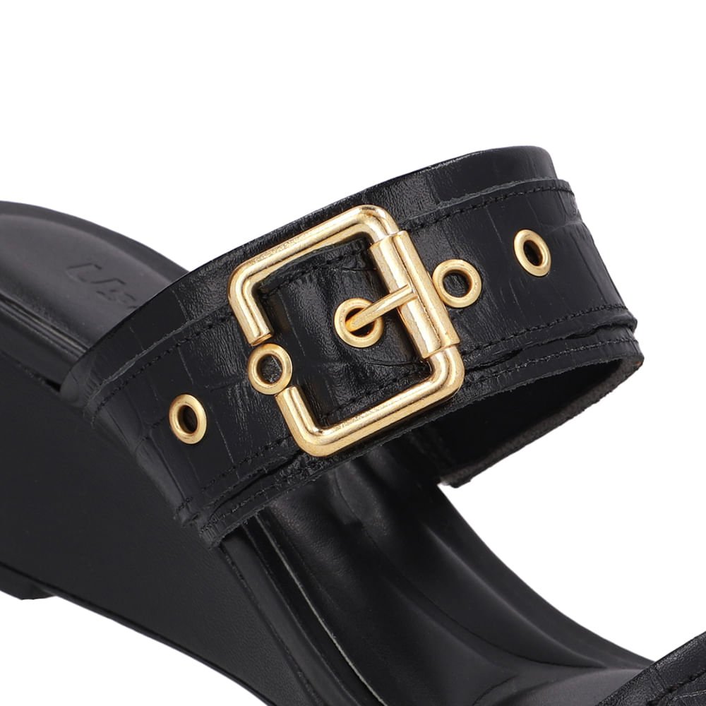 Tamanco Salto Anabela Couro Preto Fivela Preto 4