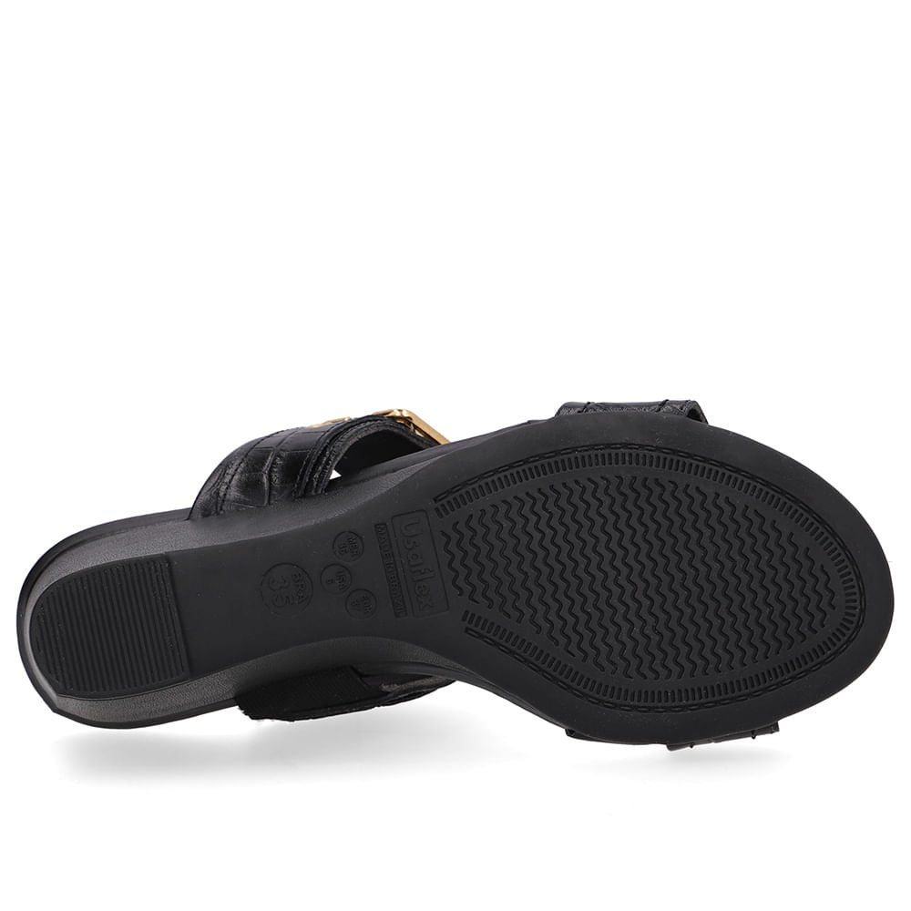 Tamanco Salto Anabela Couro Preto Fivela Preto 5