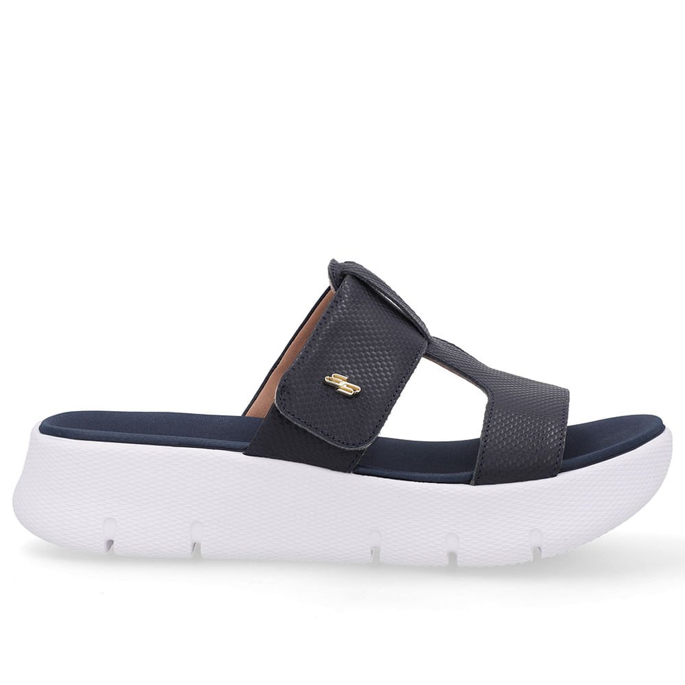 Tamanco Salto Plataforma Couro Azul Fecho-Flex