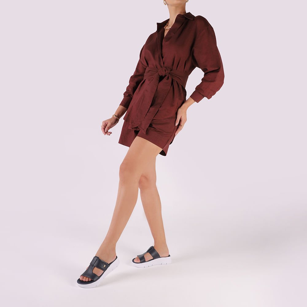 Tamanco Salto Plataforma Couro Azul Fecho-Flex Preto 4