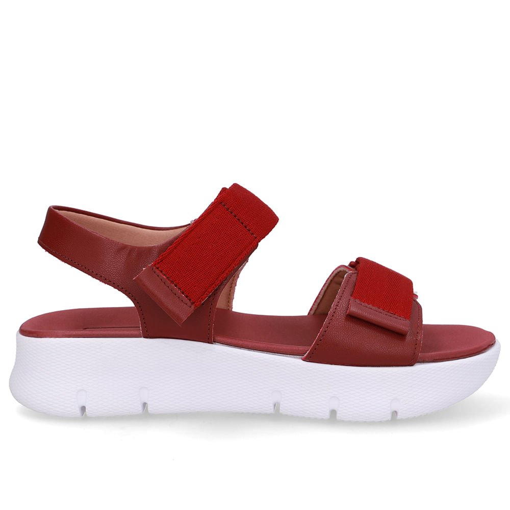 Sandália Salto Plataforma Couro Vermelha Duas Tiras