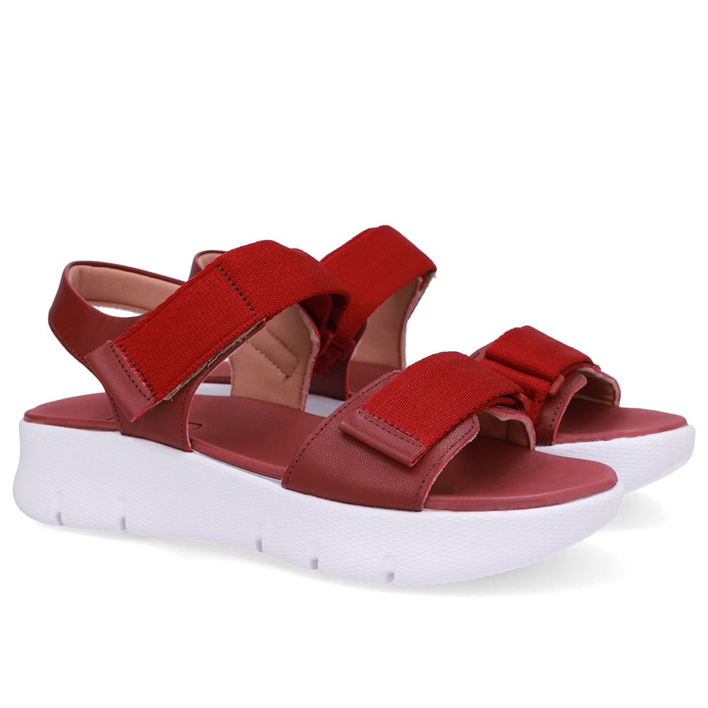 Sandália Salto Plataforma Couro Vermelha Duas Tiras Vermelho 2