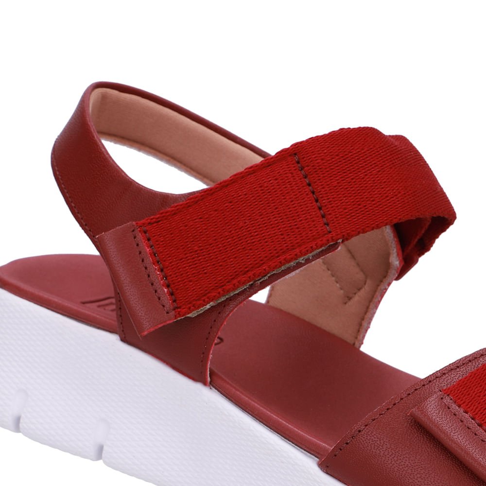 Sandália Salto Plataforma Couro Vermelha Duas Tiras Vermelho 4