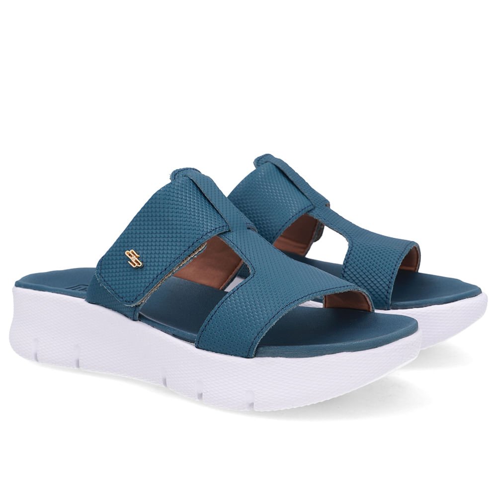 Tamanco Salto Plataforma Couro Azul Fecho-Flex Azul 2