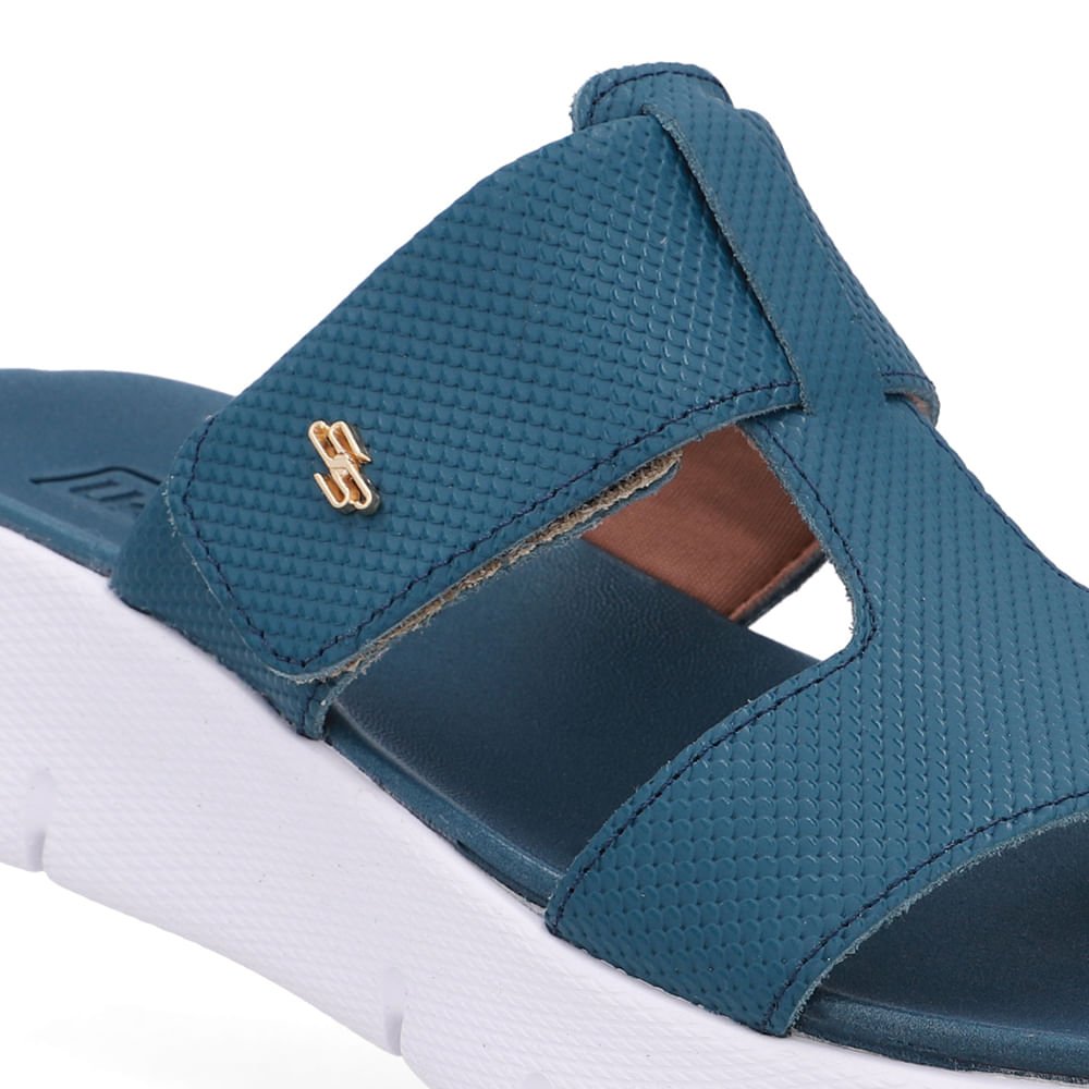 Tamanco Salto Plataforma Couro Azul Fecho-Flex Azul 4