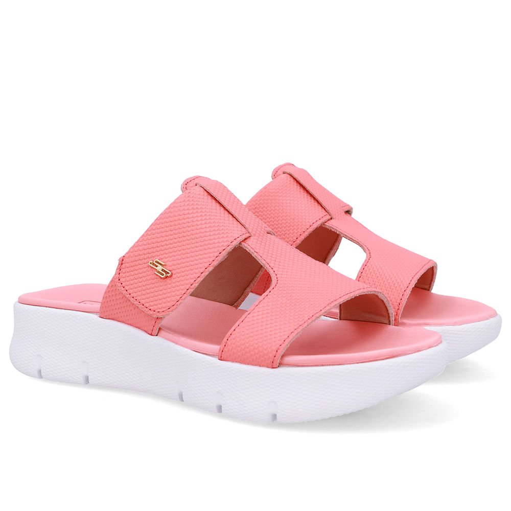 Tamanco Salto Plataforma Couro Laranja Fecho-Flex Rosa 2