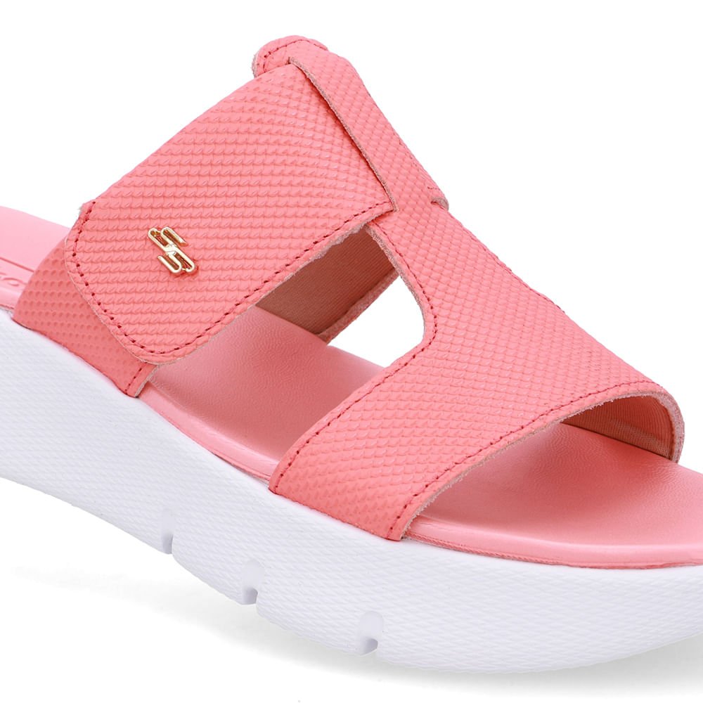 Tamanco Salto Plataforma Couro Laranja Fecho-Flex Rosa 4