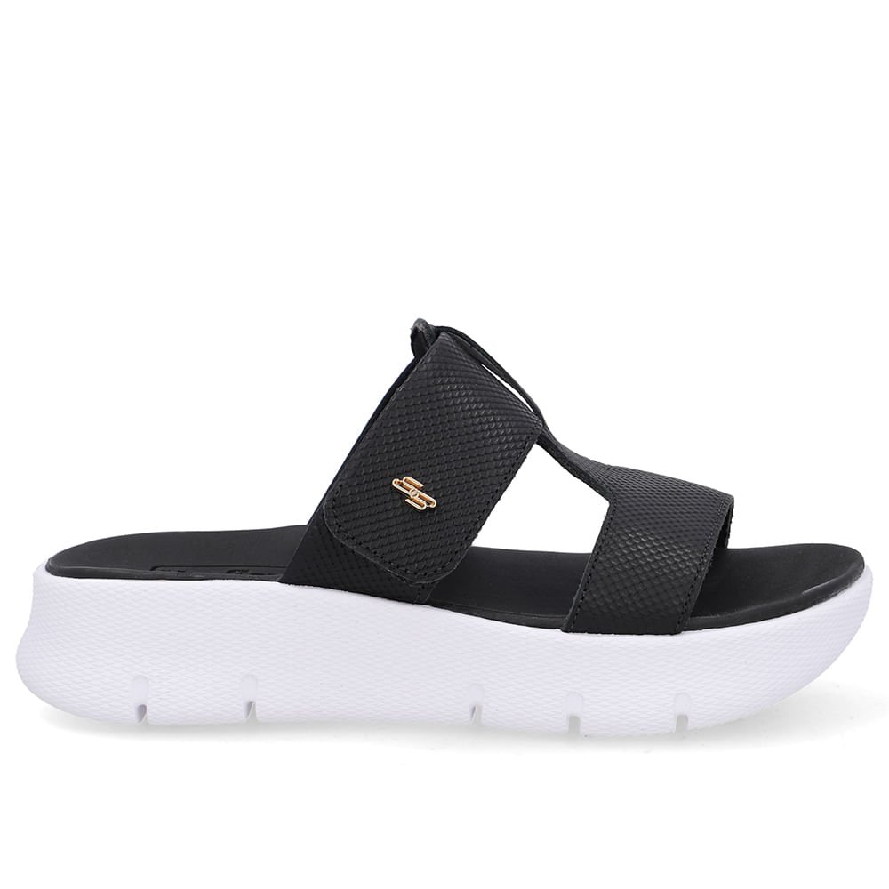 Tamanco Salto Plataforma Couro Preto Fecho-Flex