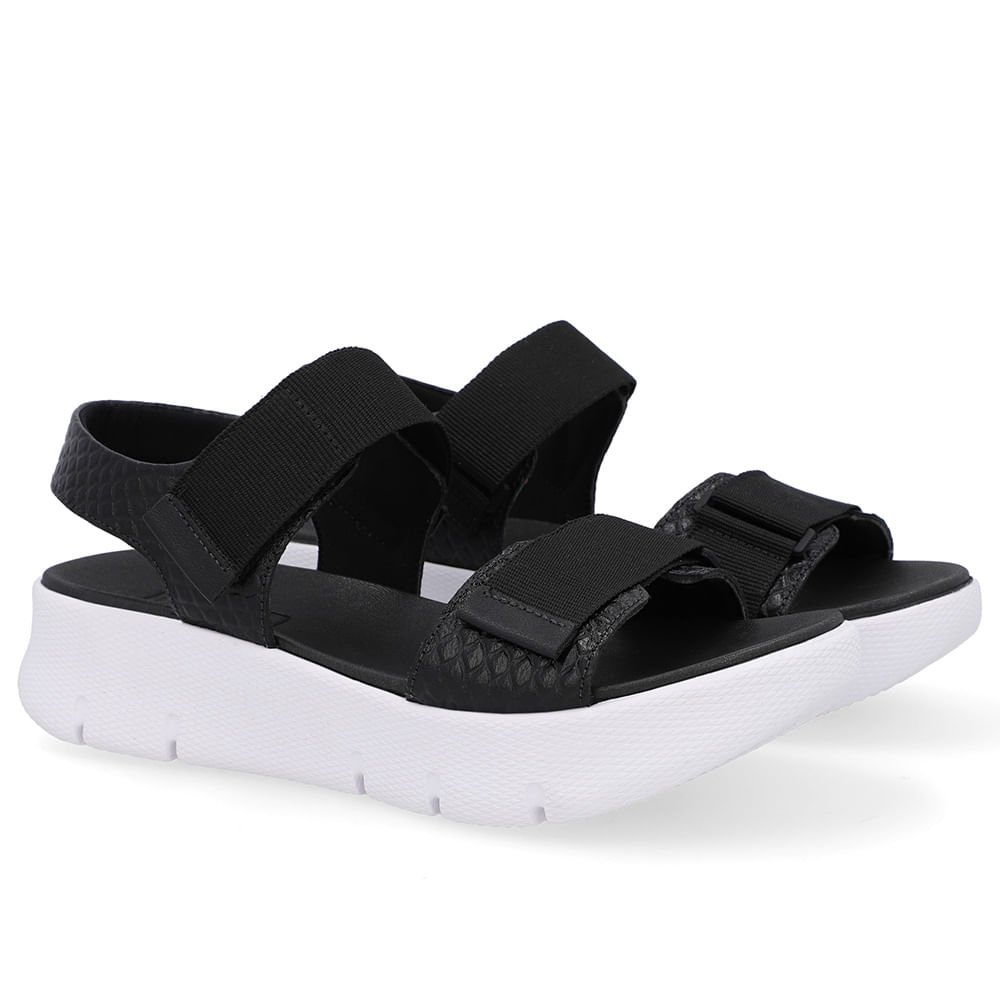 Sandália Salto Plataforma Couro Preta Duas Tiras Preto 2