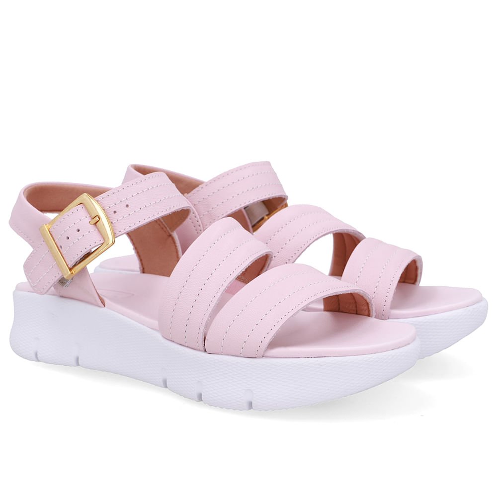 Sandália Tiras Couro Rosa Linha Enfeite Rosa 2