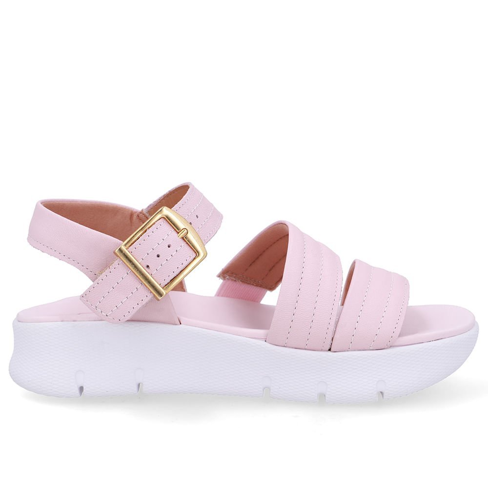 Sandália Tiras Couro Rosa Linha Enfeite
