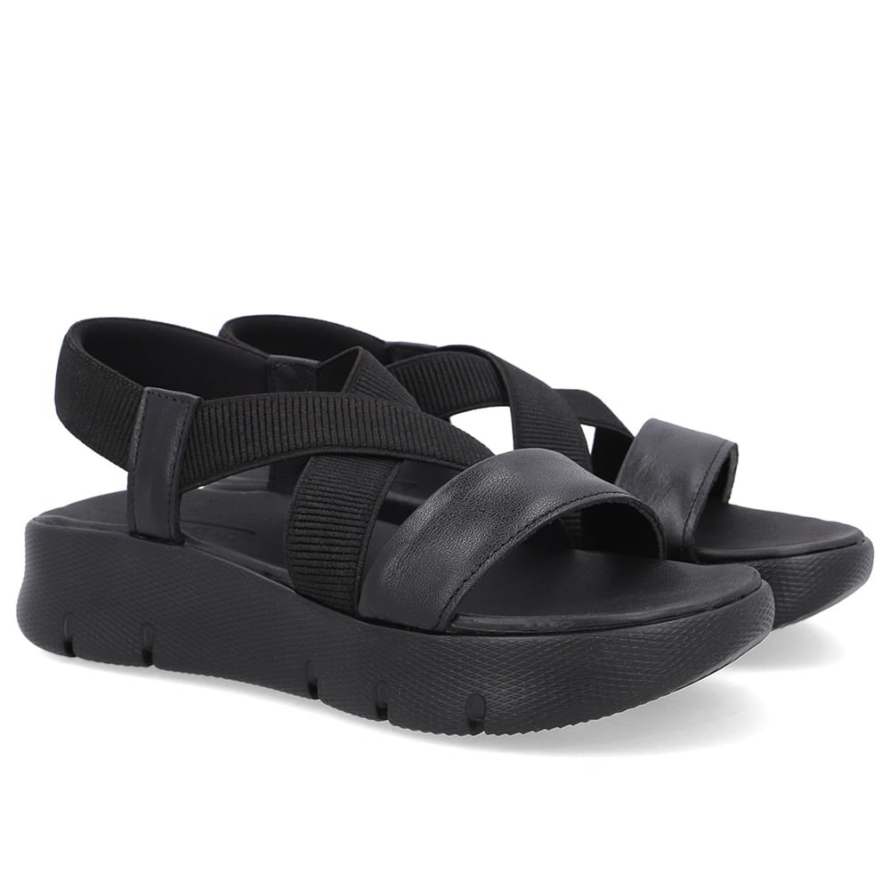 Sandália Papete Couro Preta Tiras Preto 2