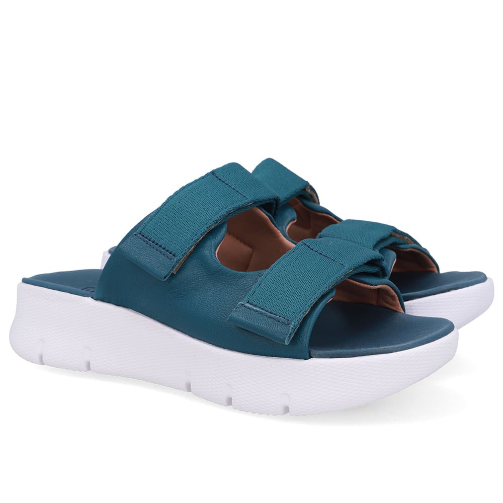 Tamanco Duas Tiras Couro Azul Azul 2