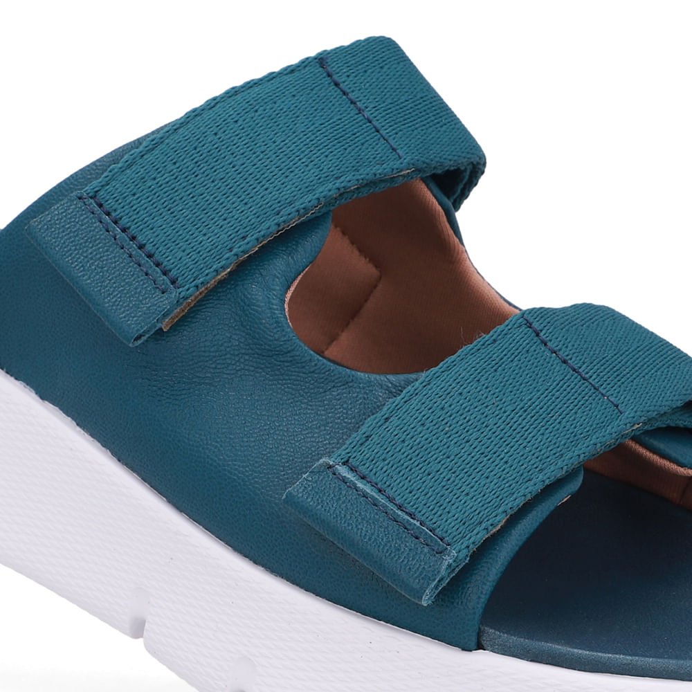 Tamanco Duas Tiras Couro Azul Azul 4