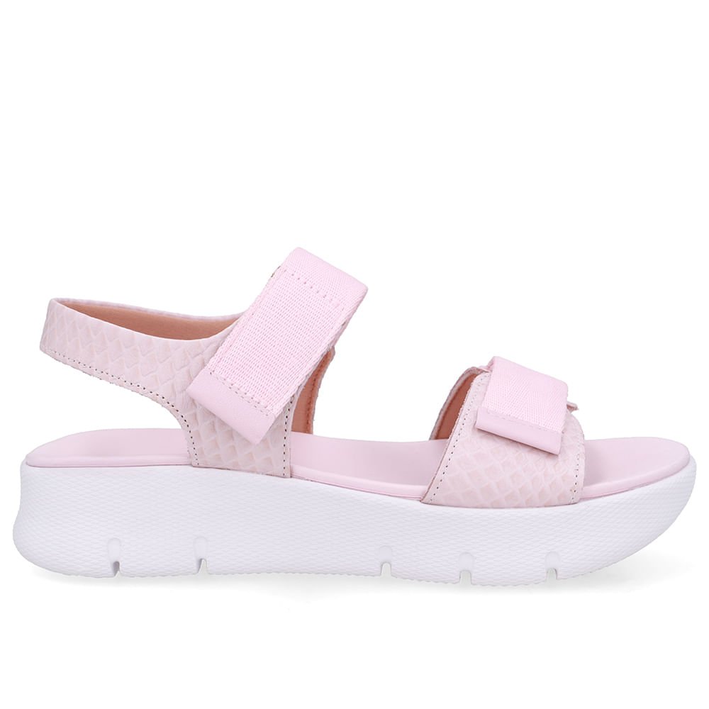 Sandália Salto Plataforma Couro Rosa Duas Tiras