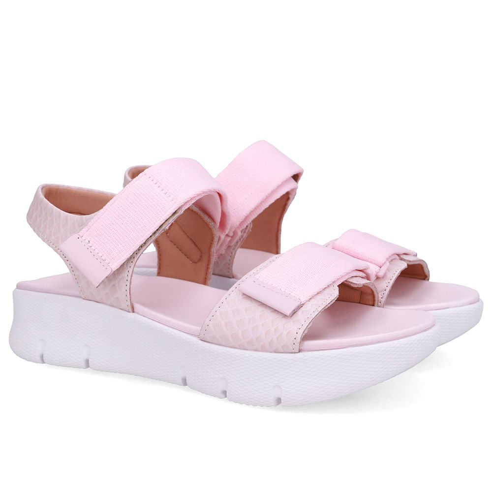Sandália Salto Plataforma Couro Rosa Duas Tiras Rosa 2