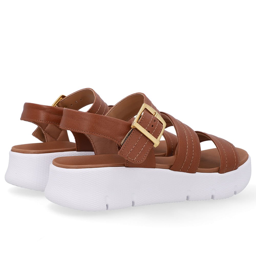 Sandália Tiras Couro Marrom Linha Enfeite Marrom 3