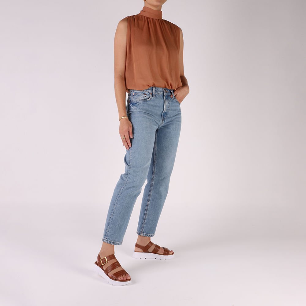 Sandália Tiras Couro Marrom Linha Enfeite Marrom 4