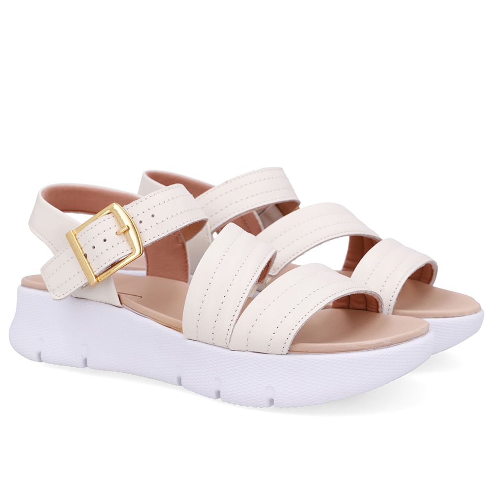 Sandália Tiras Couro Branca Marfim Linha Enfeite Marfim 2
