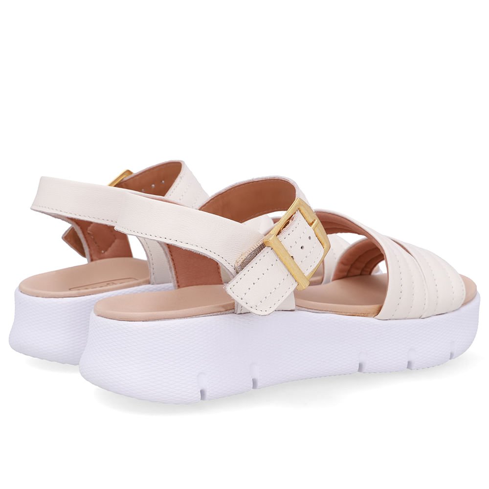 Sandália Tiras Couro Branca Marfim Linha Enfeite Marfim 3