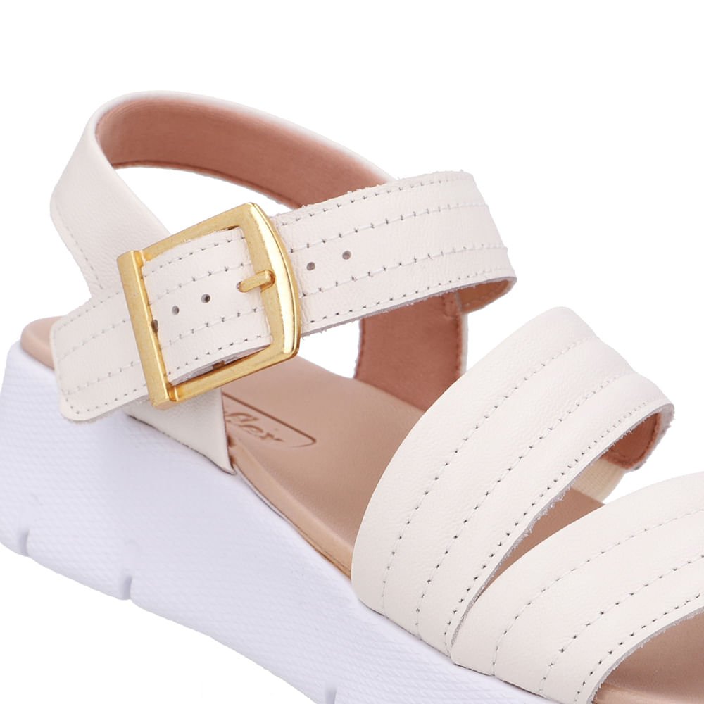 Sandália Tiras Couro Branca Marfim Linha Enfeite Marfim 4