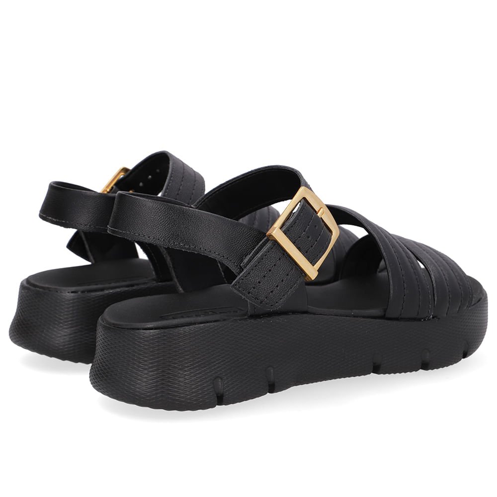 Sandália Tiras Couro Preta Linha Enfeite Preto 3