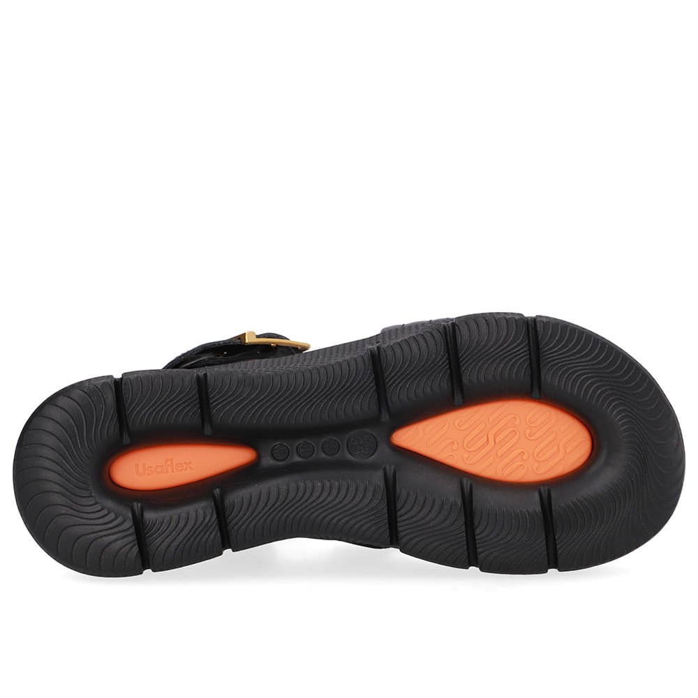 Sandália Tiras Couro Preta Linha Enfeite Preto 5