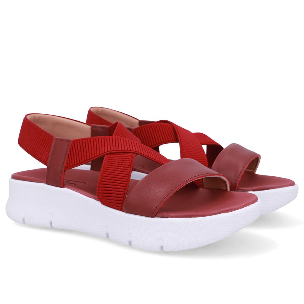 Sandália Papete Couro Vermelha Tiras Vermelho 2